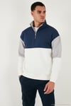 Renk Bloklu Regular Fit Yarım Fermuarlı Dik Yaka Erkek Sweat 5905719 EKRU