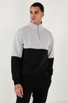 Renk Bloklu Regular Fit Yarım Fermuarlı Dik Yaka Erkek Sweat 5905719 SİYAH