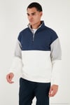Renk Bloklu Regular Fit Yarım Fermuarlı Dik Yaka Erkek Sweat 5905719 EKRU