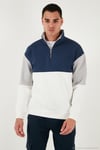 Renk Bloklu Regular Fit Yarım Fermuarlı Dik Yaka Erkek Sweat 5905719 EKRU