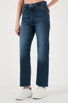 Ribcage Streç Pamuklu Straight Fit Yüksek Bel Geniş Paça Jeans Kadın Kot Pantolon A7743-0010 KOYU MAVİ