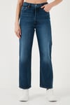 Ribcage Streç Pamuklu Straight Fit Yüksek Bel Geniş Paça Jeans Kadın Kot Pantolon A7743-0010 KOYU MAVİ