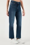 Ribcage Streç Pamuklu Straight Fit Yüksek Bel Geniş Paça Jeans Kadın Kot Pantolon A7743-0010 KOYU MAVİ
