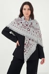 Saçaklı Etnik Desenli 100 x 100 cm Kadın Şal 6941302 GRİ-BORDO
