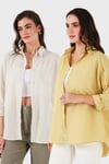 SD Luxury Pamuk Karışımlı Oversize Fit Uzun Kollu 2'li Paket Bayan Gömlek 6781001S2 BEJ-HARDAL
