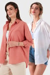 SD Luxury Pamuk Karışımlı Oversize Fit Uzun Kollu 2'li Paket Bayan Gömlek 6781001S2 BEYAZ-Tarçın