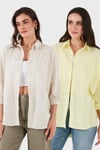 SD Luxury Pamuk Karışımlı Oversize Fit Uzun Kollu 2'li Paket Bayan Gömlek 6781001S2 BEJ-SARI