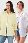SD Luxury Pamuk Karışımlı Oversize Fit Uzun Kollu 2'li Paket Bayan Gömlek 6781001S2 BEYAZ-SARI