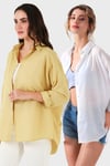 SD Luxury Pamuk Karışımlı Oversize Fit Uzun Kollu 2'li Paket Bayan Gömlek 6781001S2 BEYAZ-HARDAL