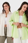 SD Luxury Pamuk Karışımlı Oversize Fit Uzun Kollu 2'li Paket Bayan Gömlek 6781001S2 BEJ-FISTIK YEŞİL
