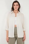 SD Luxury Pamuk Karışımlı Oversize Fit Uzun Kollu 2'li Paket Bayan Gömlek 6781001S2 BEJ-SARI