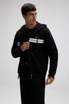 Şerit Detaylı Pamuklu Regular Fit Kapüşonlu Erkek Sweat EM617-BK SİYAH