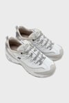 Skechers D'Lites Deri Logolu Süet Detaylı Kalın Taban Sneaker Bayan Ayakkabı 150235 WSL BEYAZ-GÜMÜŞ