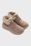 Skechers Max Cushioning Elite 2.0 Boot Snow Daze Logolu Bağcıklı Peluş Detaylı Bayan Bot 144368 DKTP KOYU BEJ