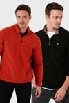 Slim Fit Anti-Pilling Tüylenme Yapmayan Şardonlu Soğuk Geçirmez  2'li Paket Erkek Polar 5906001S2 ORANJ-SİYAH