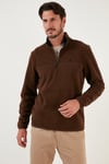 Slim Fit Anti-Pilling Tüylenme Yapmayan Bato Yaka Kışlık Şardonlu Erkek Polar 5906001 KAHVE