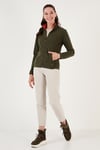 Slim Fit Anti-Pilling Tüylenme Yapmayan Fermuarlı Cepli  Hırka Kadın Polar 5907002 HAKİ