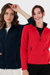 Slim Fit Anti-Pilling Tüylenme Yapmayan Fermuarlı Cepli Hırka 2' li Paket Kadın Polar 5907002S2 KIRMIZI-LACİVERT