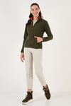 Slim Fit Anti-Pilling Tüylenme Yapmayan Fermuarlı Cepli  Hırka Kadın Polar 5907002 HAKİ