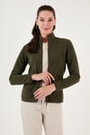 Slim Fit Anti-Pilling Tüylenme Yapmayan Fermuarlı Cepli  Hırka Kadın Polar 5907002 HAKİ
