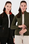 Slim Fit Anti-Pilling Tüylenme Yapmayan Fermuarlı Cepli Hırka 2' li Paket Kadın Polar 5907002S2 HAKİ-SİYAH