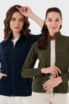 Slim Fit Anti-Pilling Tüylenme Yapmayan Fermuarlı Cepli Hırka 2' li Paket Kadın Polar 5907002S2 HAKİ-LACİVERT