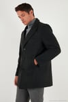 Slim Fit Apaş Yaka Astarlı Kaşe Erkek Kaban 584K1217 FÜME