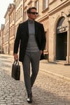 Slim Fit Apaş Yaka Astarlı Kaşe Erkek Kaban 584K1217 SİYAH