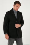 Slim Fit Apaş Yaka Astarlı Kaşe Erkek Kaban 584K1217 SİYAH