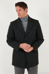 Slim Fit Apaş Yaka Astarlı Kaşe Erkek Kaban 584K1217 FÜME
