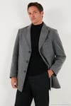 Slim Fit Apaş Yaka Astarlı Kaşe Erkek Kaban 584K1217 AÇIK GRİ