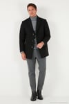 Slim Fit Apaş Yaka Astarlı Kaşe Erkek Kaban 584K1217 SİYAH