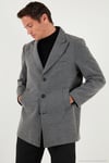 Slim Fit Apaş Yaka Astarlı Kaşe Erkek Kaban 584K1217 AÇIK GRİ