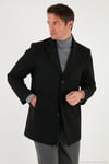 Slim Fit Apaş Yaka Astarlı Kaşe Erkek Kaban 584K1217 SİYAH