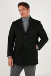 Slim Fit Apaş Yaka Astarlı Kaşe Erkek Kaban 584K1217 SİYAH