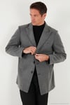 Slim Fit Apaş Yaka Astarlı Kaşe Erkek Kaban 584K1217 AÇIK GRİ