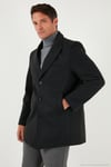 Slim Fit Apaş Yaka Astarlı Kaşe Erkek Kaban 584K1217 FÜME