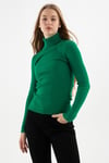 Slim Fit Balıkçı Yaka Fitilli Triko Kadın Kazak 24K0288K1 YEŞİL