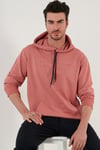 Slim Fit Baskılı Kapüşonlu Kanguru Cepli Pamuklu Erkek Sweat 5414018 GÜL