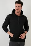 Slim Fit Baskılı Kapüşonlu Kanguru Cepli Pamuklu Erkek Sweat 5414018 SİYAH
