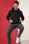 Slim Fit Baskılı Kapüşonlu Kanguru Cepli Pamuklu Erkek Sweat 5414017 SİYAH