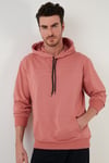 Slim Fit Baskılı Kapüşonlu Kanguru Cepli Pamuklu Erkek Sweat 5414018 GÜL