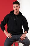 Slim Fit Baskılı Kapüşonlu Kanguru Cepli Pamuklu Erkek Sweat 5414017 SİYAH