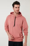 Slim Fit Baskılı Kapüşonlu Kanguru Cepli Pamuklu Erkek Sweat 5414018 GÜL