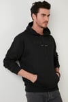 Slim Fit Baskılı Kapüşonlu Kanguru Cepli Pamuklu Erkek Sweat 5414017 SİYAH