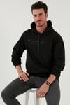 Slim Fit Baskılı Kapüşonlu Kanguru Cepli Pamuklu Erkek Sweat 5414018 SİYAH