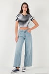 Slim Fit Bisiklet Yaka Çizgili Crop Kadın T Shirt 5866110 LACİVERT