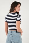 Slim Fit Bisiklet Yaka Çizgili Crop Kadın T Shirt 5866110 LACİVERT