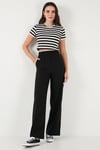 Slim Fit Bisiklet Yaka Çizgili Crop Kadın T Shirt 5866110 SİYAH