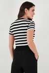 Slim Fit Bisiklet Yaka Çizgili Crop Kadın T Shirt 5866110 SİYAH